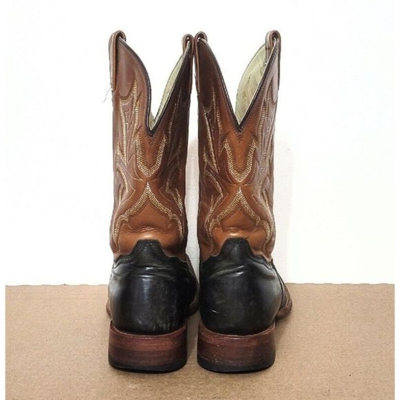 Stetson Black Brown Leather Cowboy Western Boots Mens 11.5D Square Toe Rodeo - Picture 3 of 10